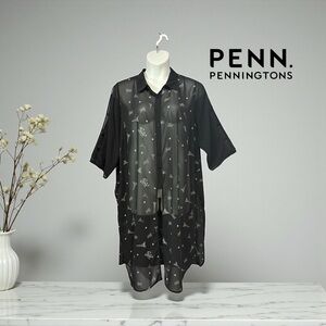 In Every Story by Penningtons, Plus Size Sheer Paris Print Tunic, 2X, Black